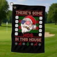Santa There's Some Hos In This House Flag Ugly Christmas Sweater Golf Towel thumb 1