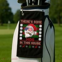 Santa There's Some Hos In This House Flag Ugly Christmas Sweater Golf Towel thumb 2