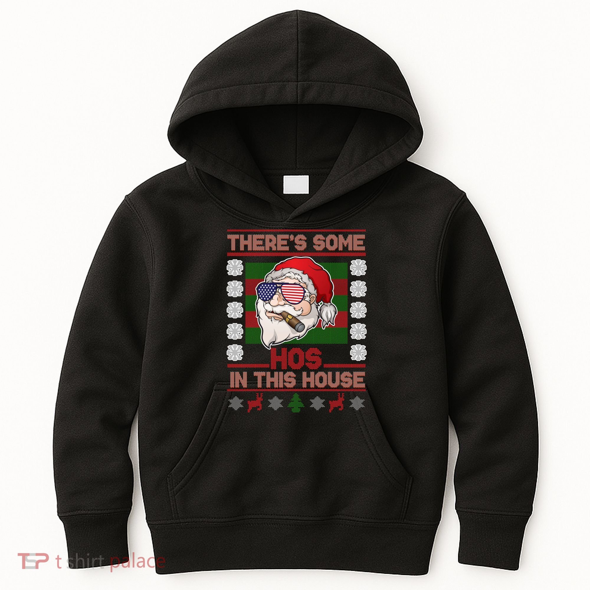 Santa There's Some Hos In This House Flag Ugly Christmas Sweater Kids Hoodie