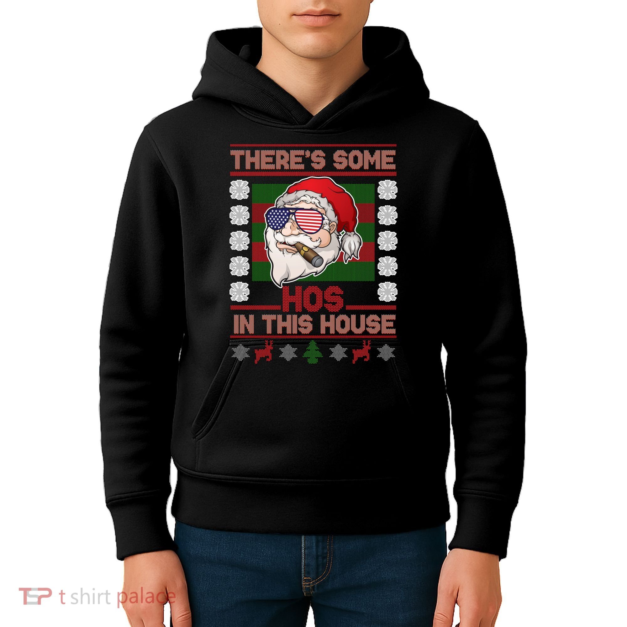 Santa There's Some Hos In This House Flag Ugly Christmas Sweater Kids Hoodie