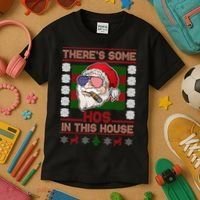 Santa There's Some Hos In This House Flag Ugly Christmas Sweater Kids T-Shirt thumb 3