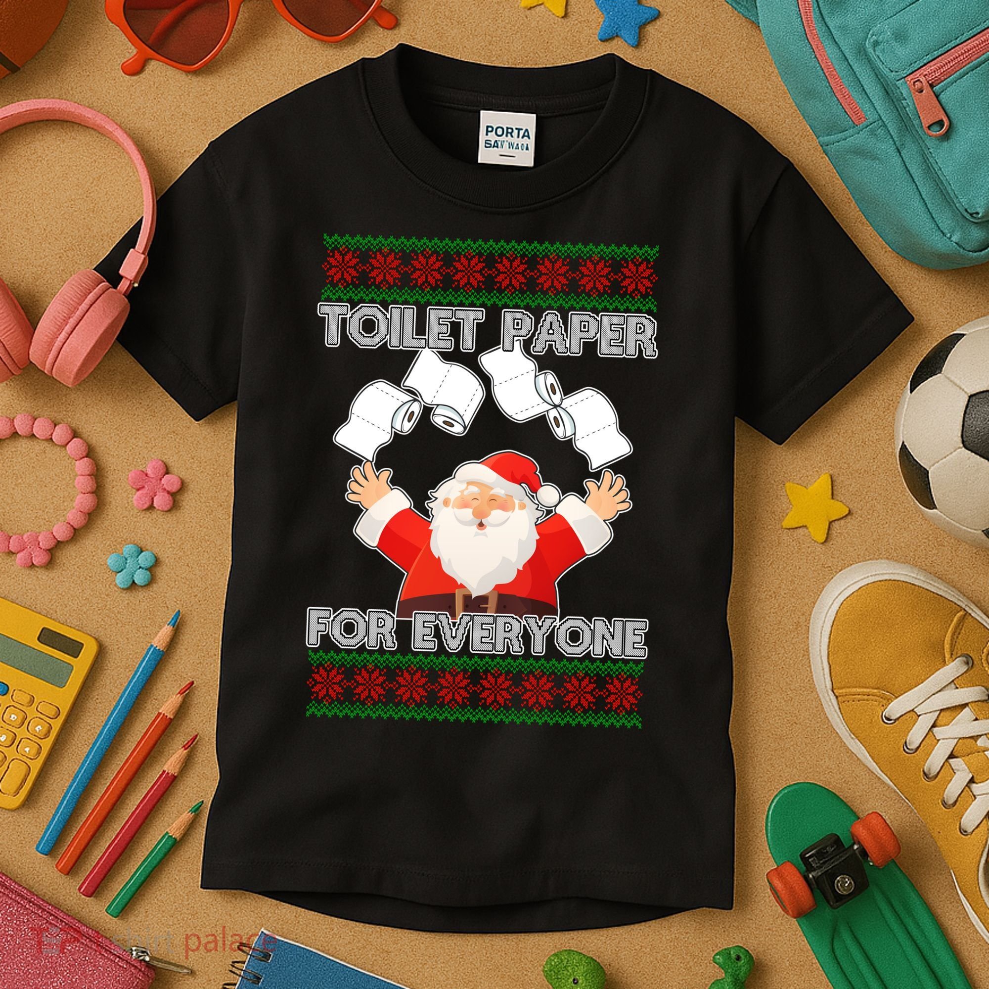 Santa Toilet Paper For Everyone Ugly Christmas Sweater Kids T-Shirt