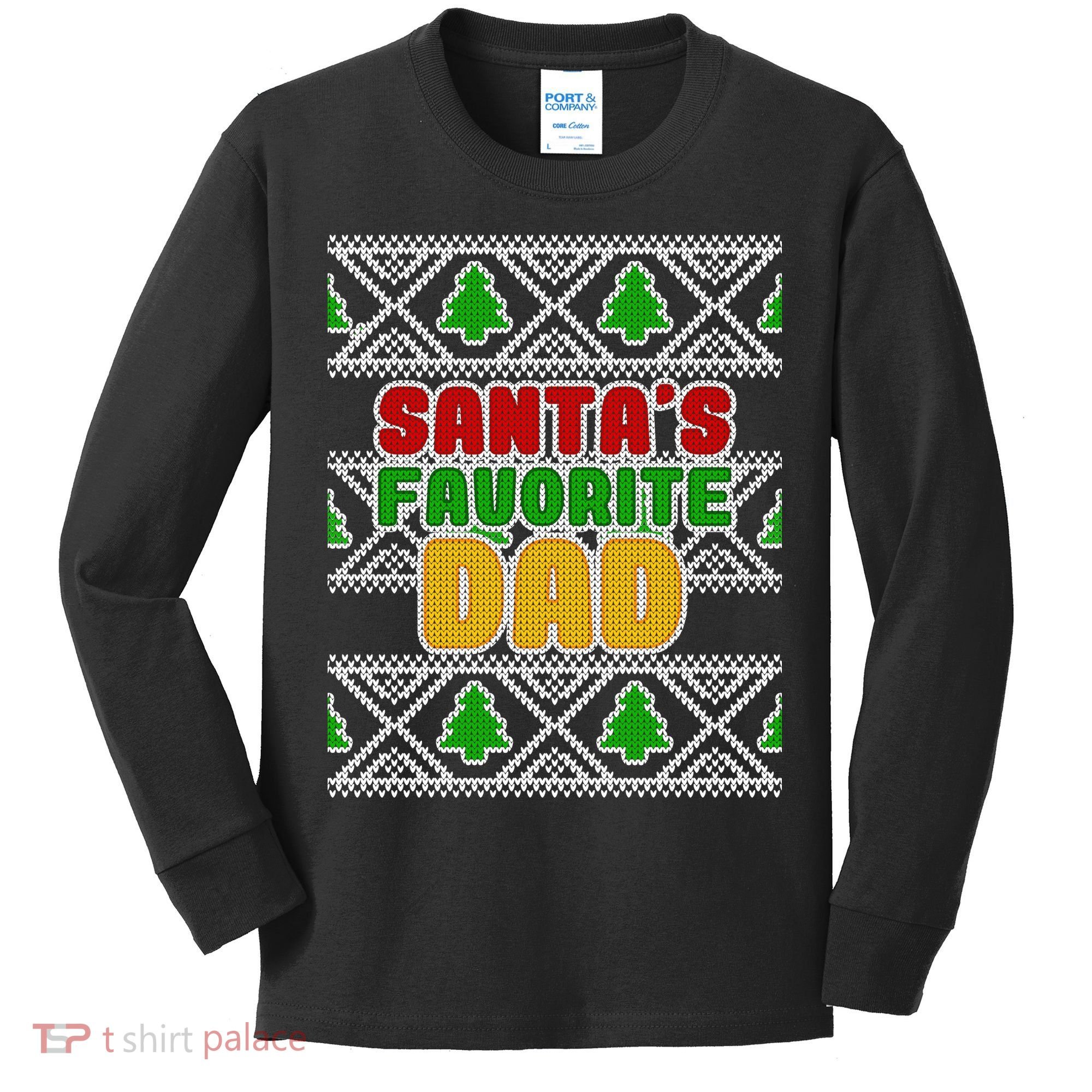 Santa's Favorite Dad Ugly Sweater Kids Long Sleeve Shirt