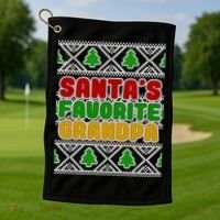 Santa's Favorite Grandpa Ugly Sweater Golf Towel thumb 1