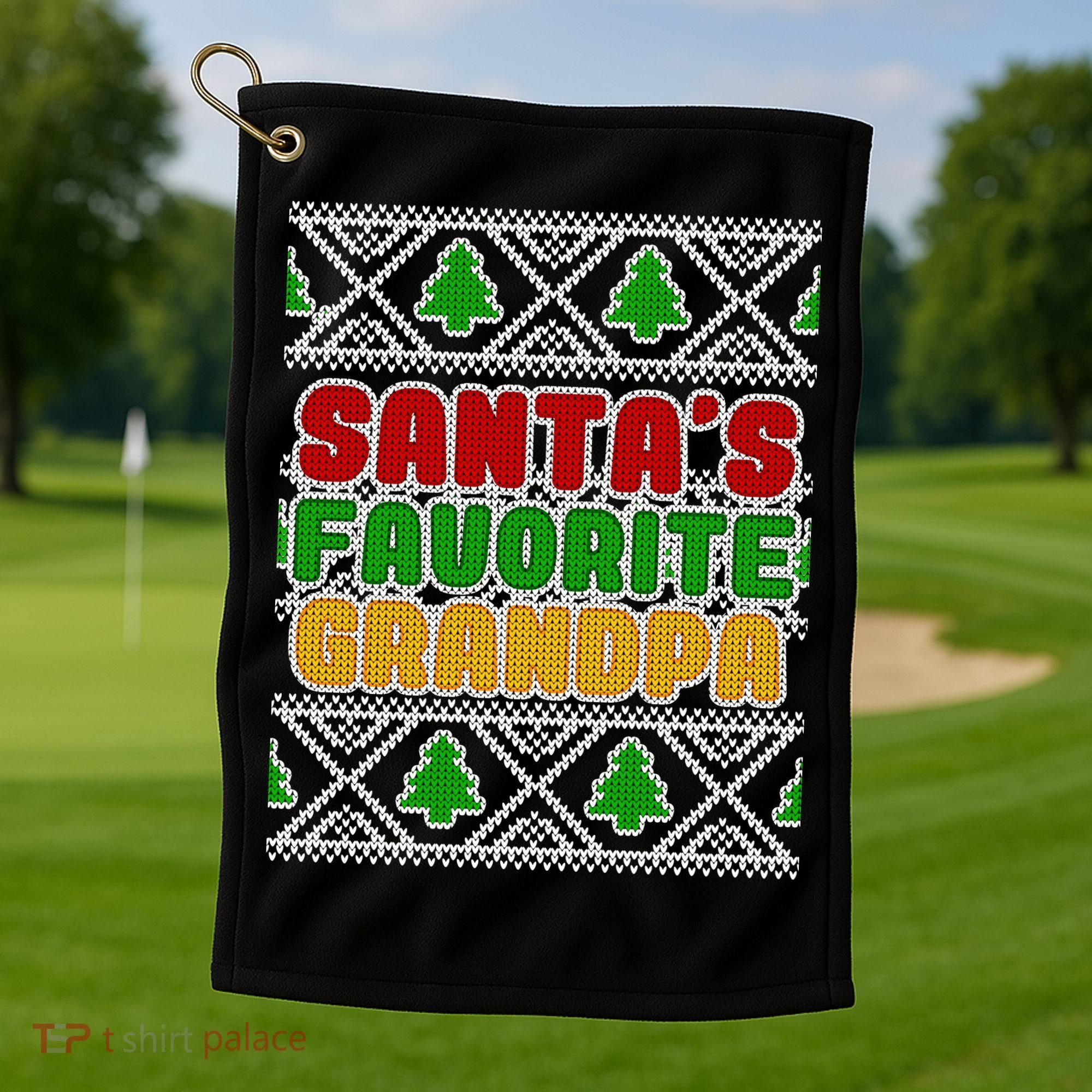 Santa's Favorite Grandpa Ugly Sweater Golf Towel