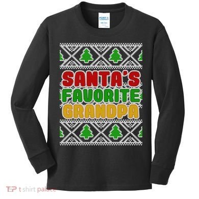 Santa's Favorite Grandpa Ugly Sweater Kids Long Sleeve Shirt