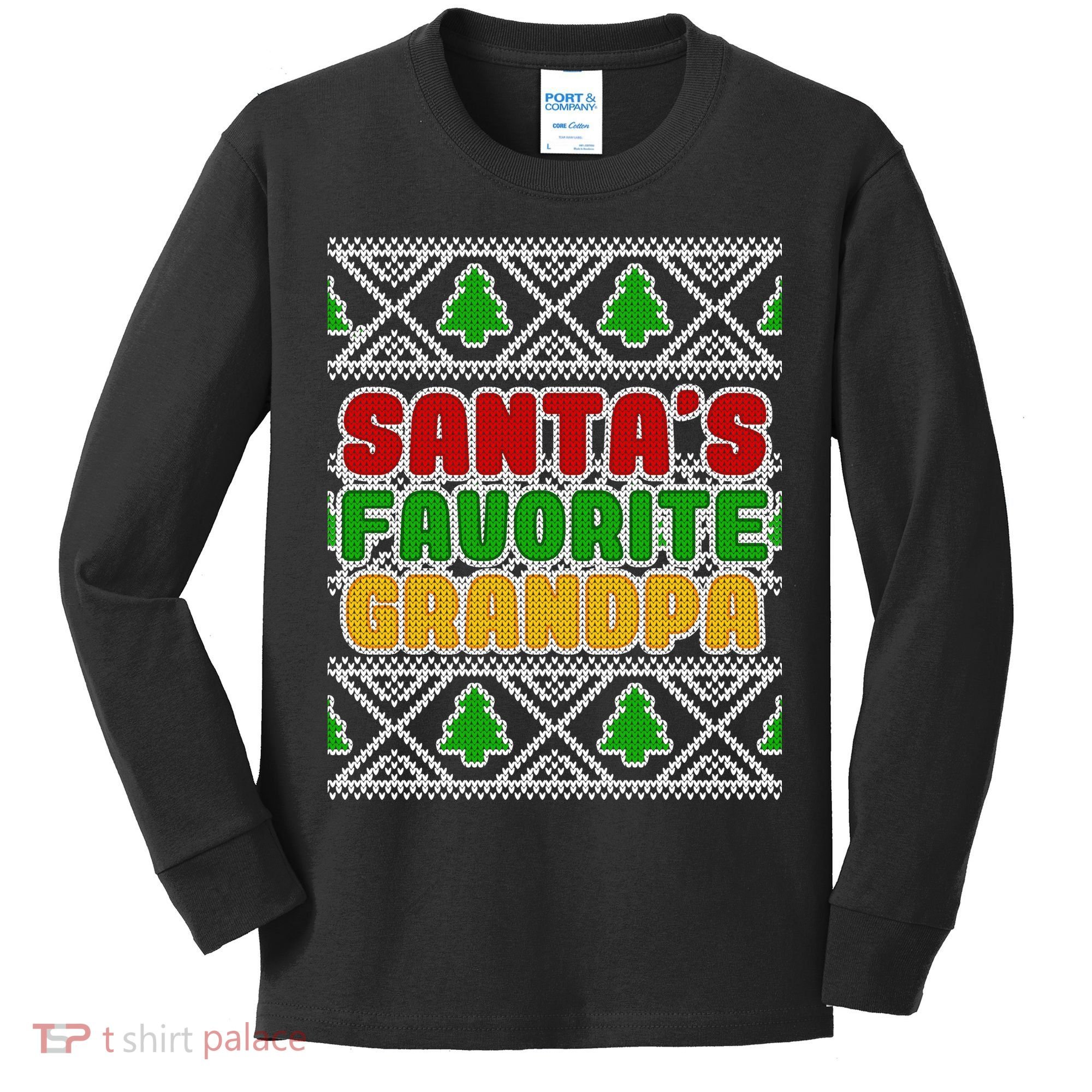 Santa's Favorite Grandpa Ugly Sweater Kids Long Sleeve Shirt