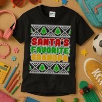 Santa's Favorite Grandpa Ugly Sweater Kids T-Shirt thumb 3