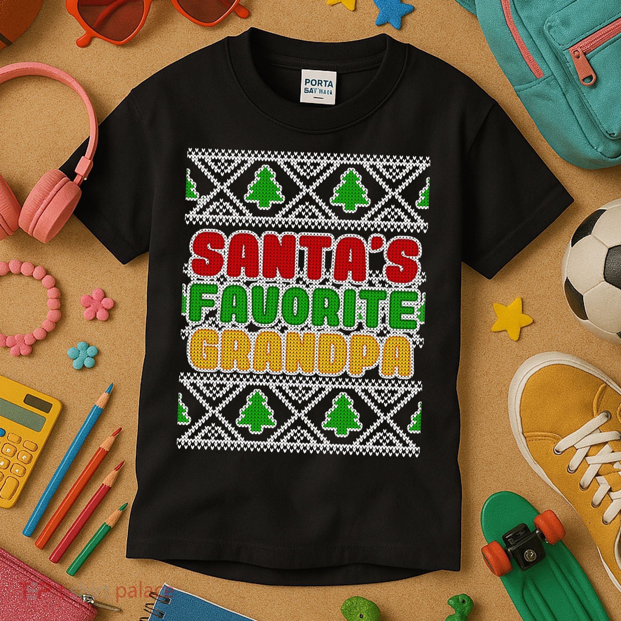 Santa's Favorite Grandpa Ugly Sweater Kids T-Shirt