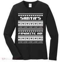 Santa's Favorite Ho Ugly Christmas Sweater Women's Long Sleeve Shirt thumb 0