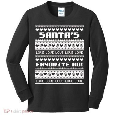 Santa's Favorite Ho Ugly Christmas Sweater Kids Long Sleeve Shirt