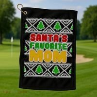 Santa's Favorite Mom Ugly Sweater Golf Towel thumb 1