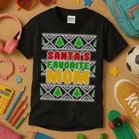 Santa's Favorite Mom Ugly Sweater Kids T-Shirt thumb 3