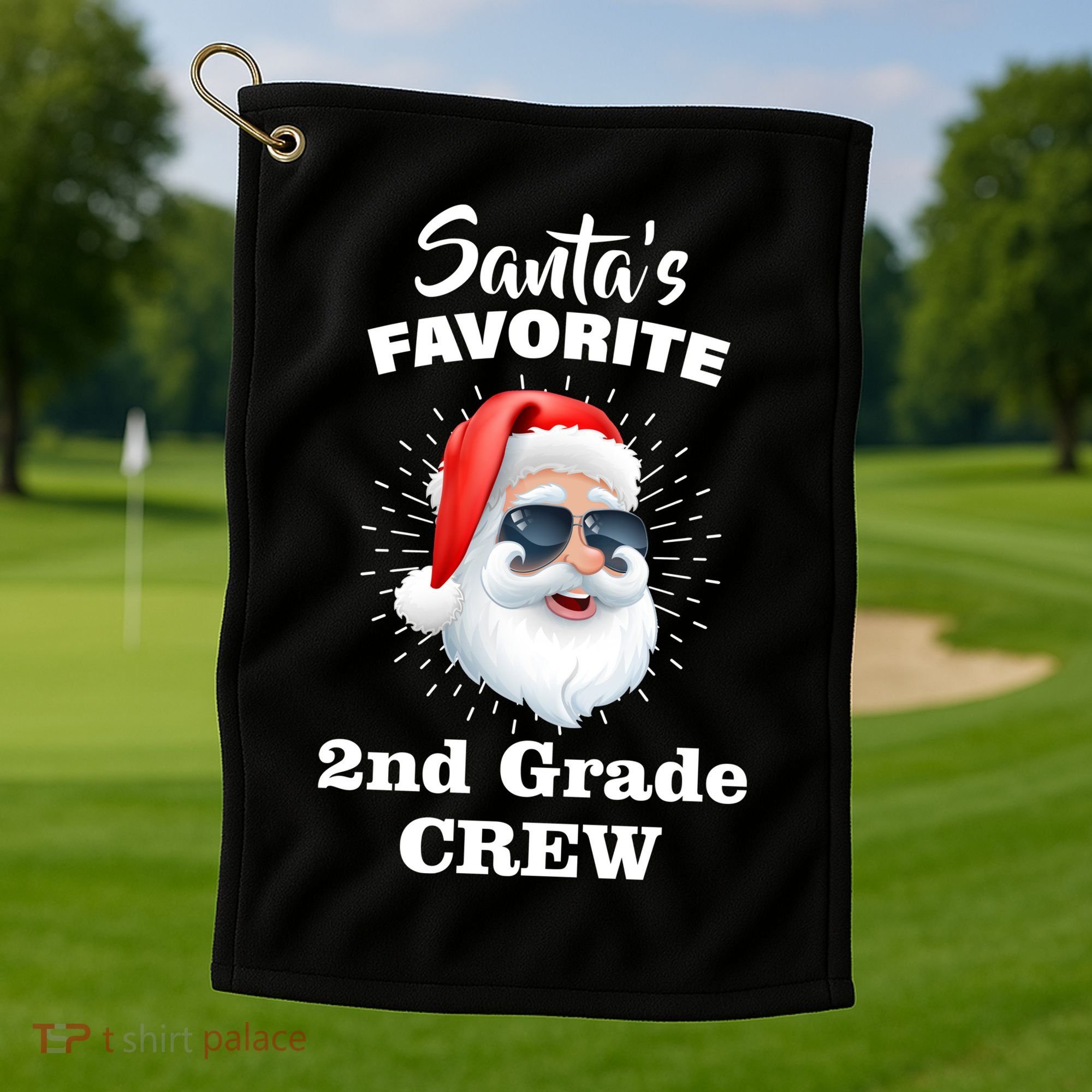 Santa's Favorite Second Grade Crew Christmas Golf Towel