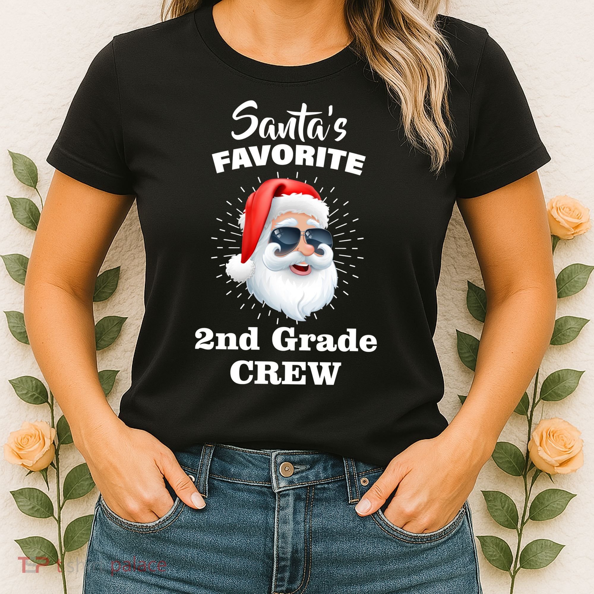Santa's Favorite Second Grade Crew Christmas Women's T-Shirt