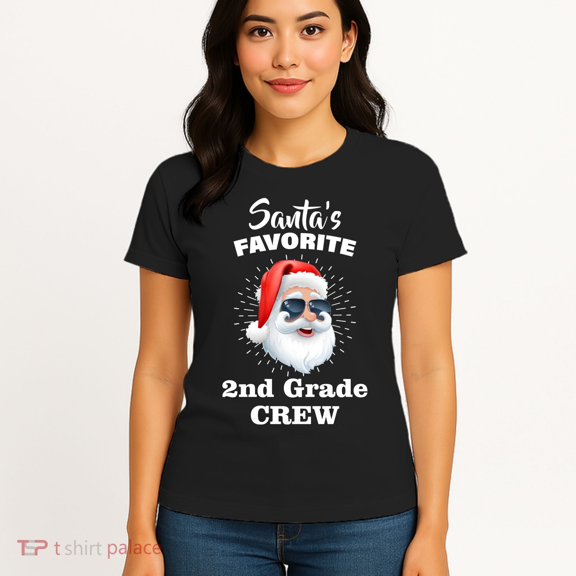 Santa's Favorite Second Grade Crew Christmas Women's T-Shirt