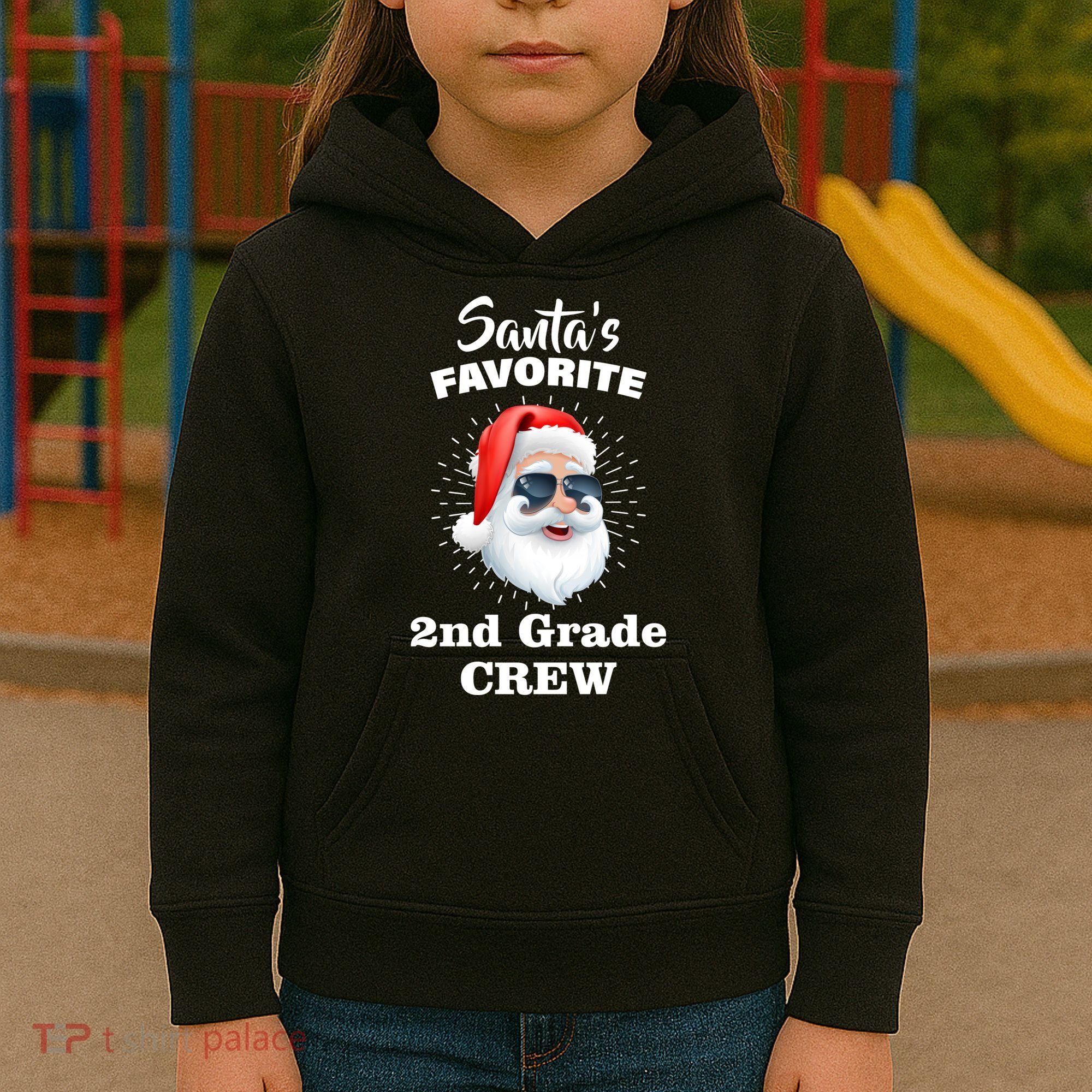 Santa's Favorite Second Grade Crew Christmas Kids Hoodie