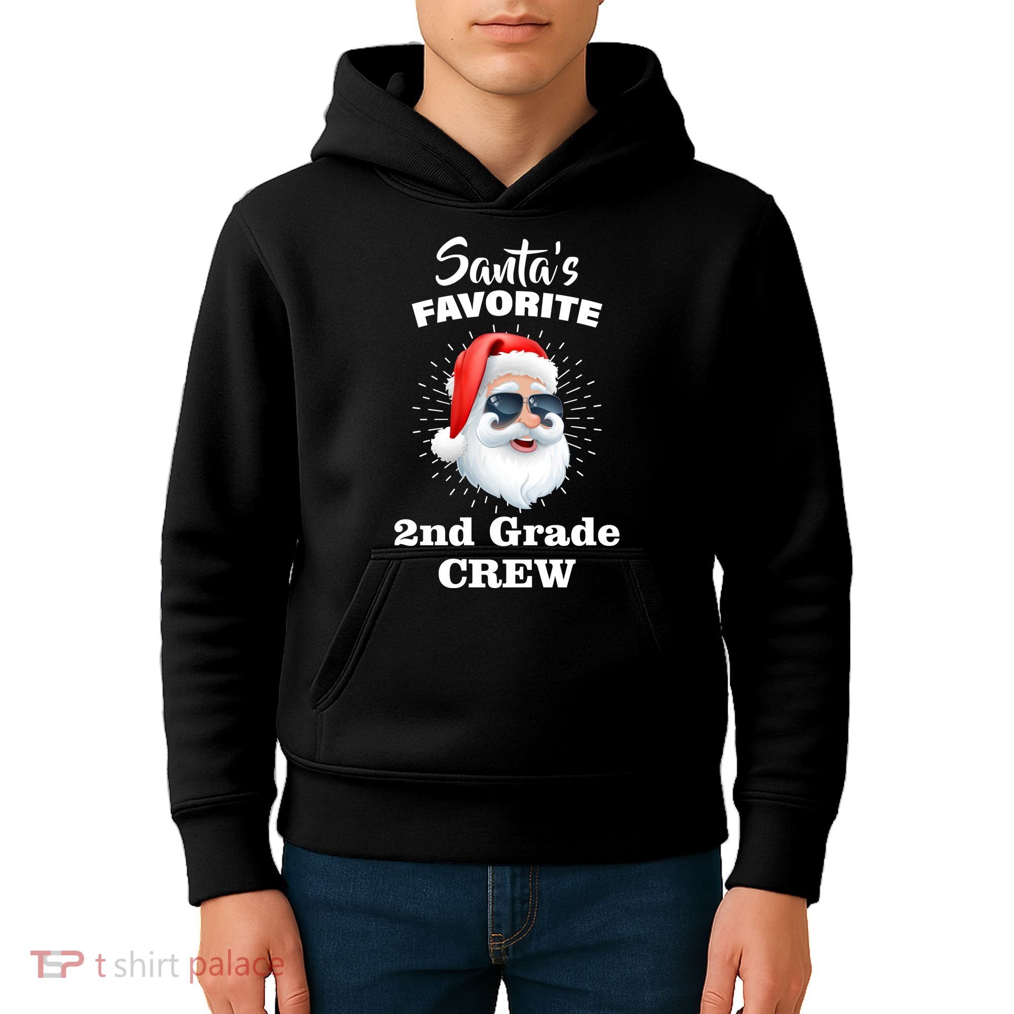 Santa's Favorite Second Grade Crew Christmas Kids Hoodie