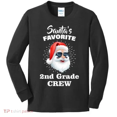 Santa's Favorite Second Grade Crew Christmas Kids Long Sleeve Shirt