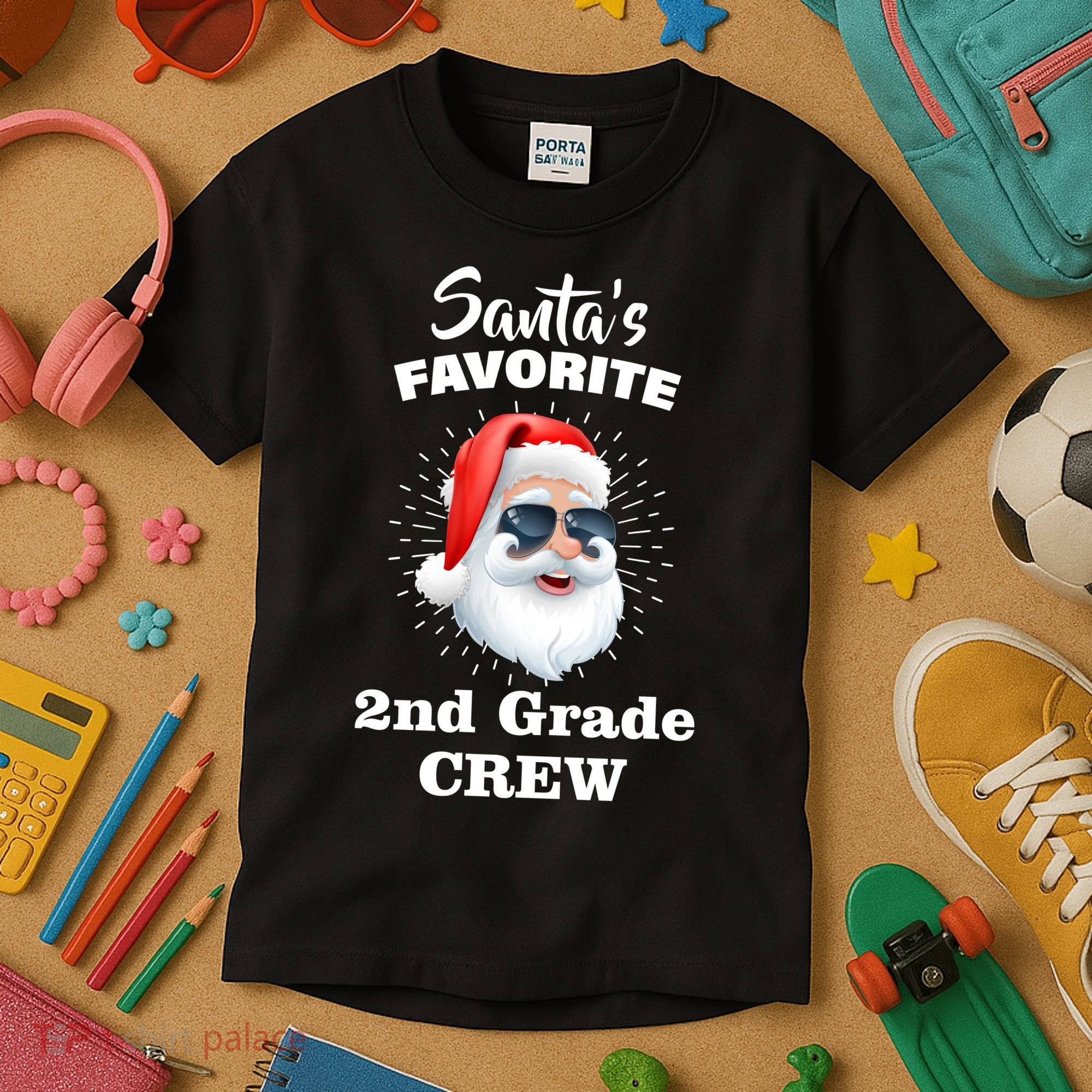 Santa's Favorite Second Grade Crew Christmas Kids T-Shirt