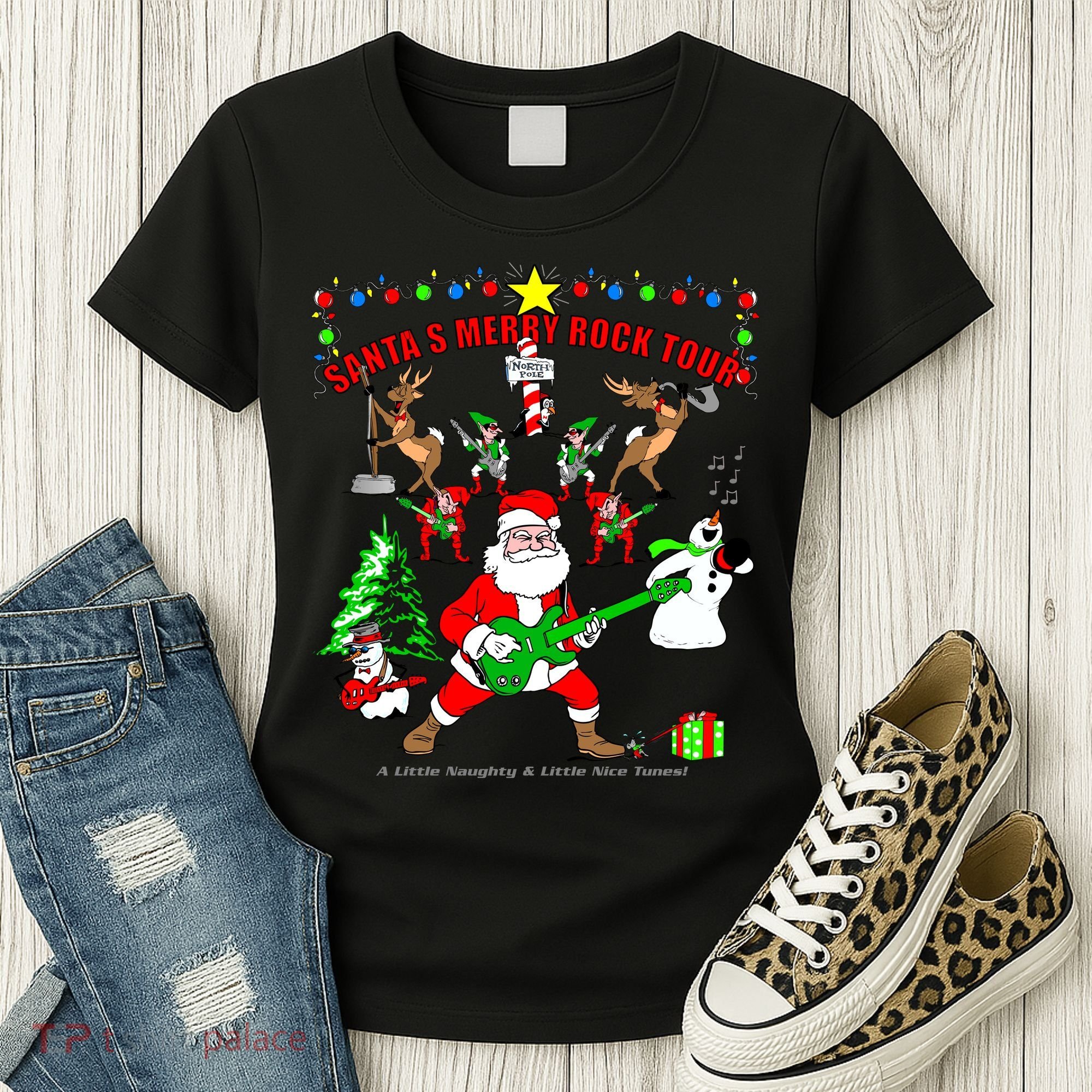 Santa's Merry Christmas Rock Tour Women's T-Shirt