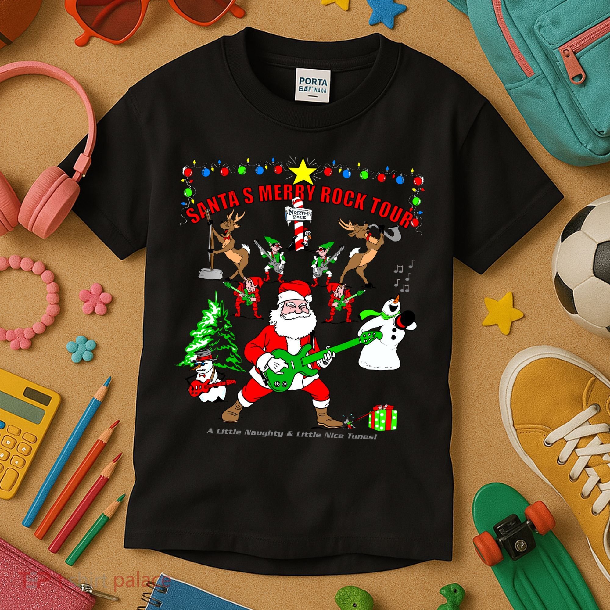 Santa's Merry Christmas Rock Tour Kids T-Shirt