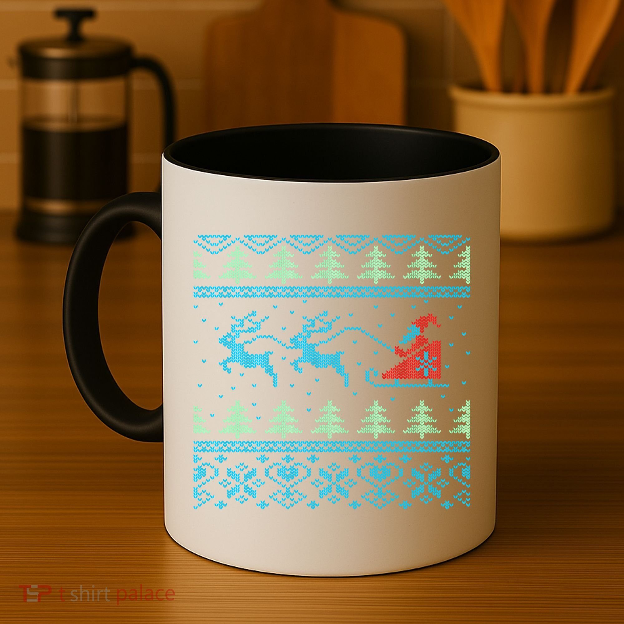 Santa's Retro Sleigh And Reindeer Ugly Christmas Sweater Coffee Mug