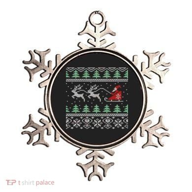 Santa's Retro Sleigh And Reindeer Ugly Christmas Sweater Ornament