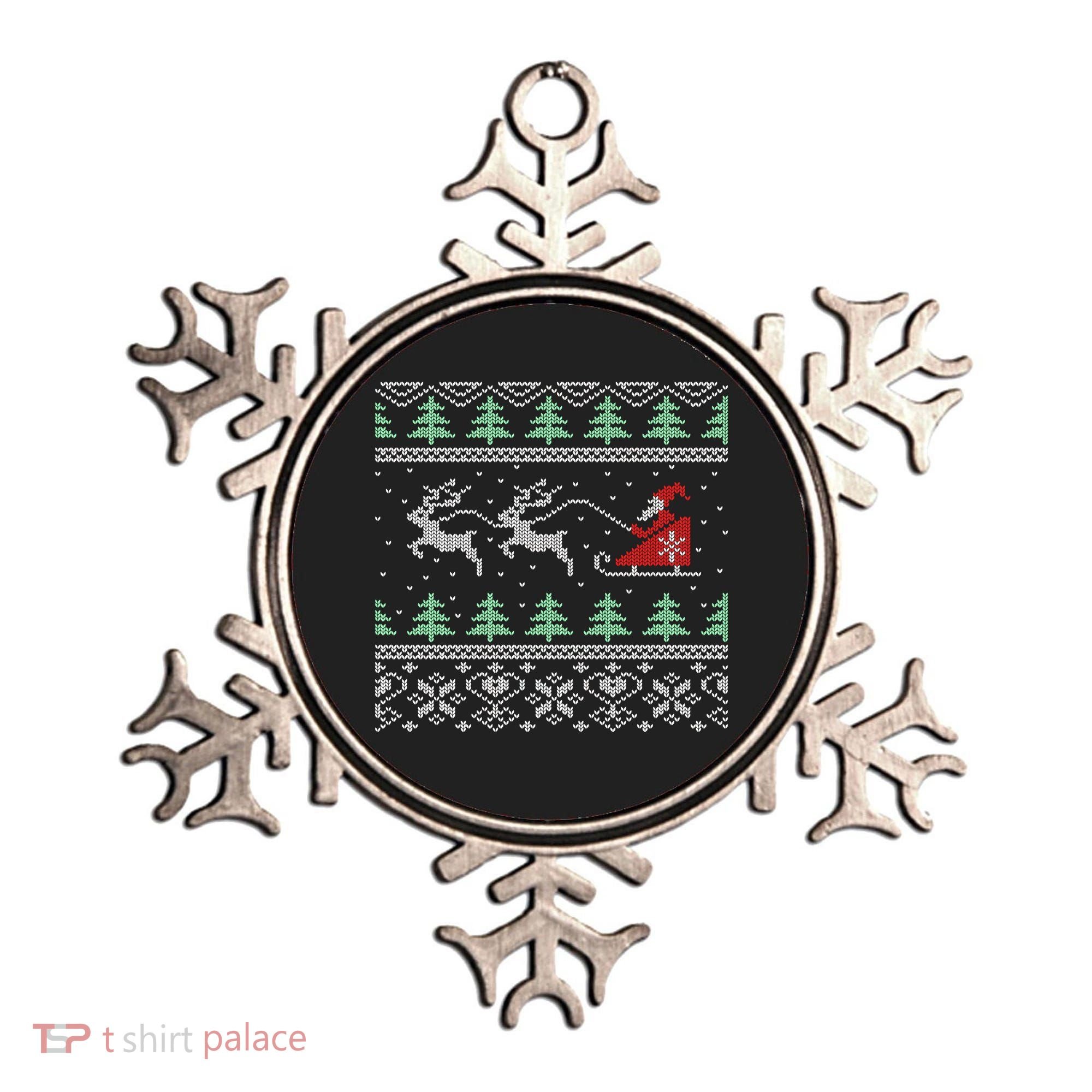 Santa's Retro Sleigh And Reindeer Ugly Christmas Sweater Ornament