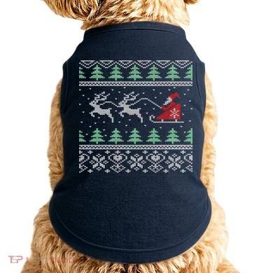 Santa's Retro Sleigh And Reindeer Ugly Christmas Sweater Doggie Tank