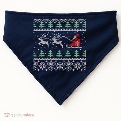 Santa's Retro Sleigh And Reindeer Ugly Christmas Sweater USA-Made Doggie Bandana