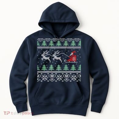 Santa's Retro Sleigh And Reindeer Ugly Christmas Sweater Hoodie
