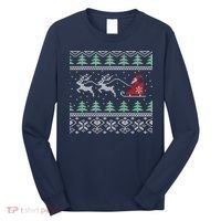 Santa's Retro Sleigh And Reindeer Ugly Christmas Sweater Long Sleeve Shirt thumb 0