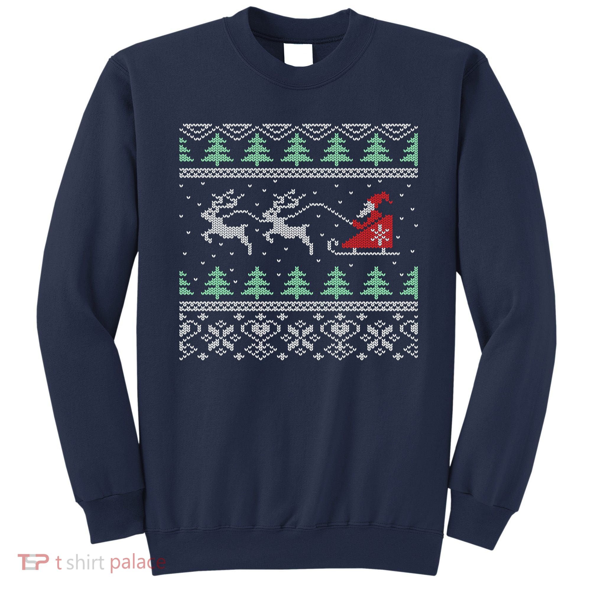 Santa's Retro Sleigh And Reindeer Ugly Christmas Sweater Sweatshirt