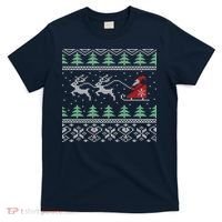 Santa's Retro Sleigh And Reindeer Ugly Christmas Sweater T-Shirt thumb 0