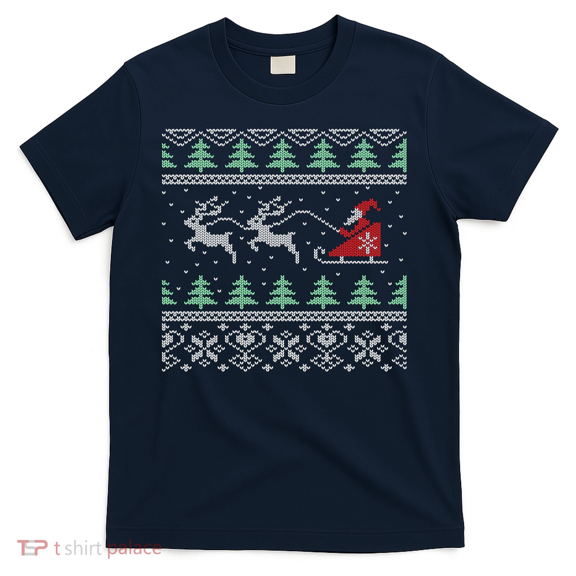 Santa's Retro Sleigh And Reindeer Ugly Christmas Sweater T-Shirt