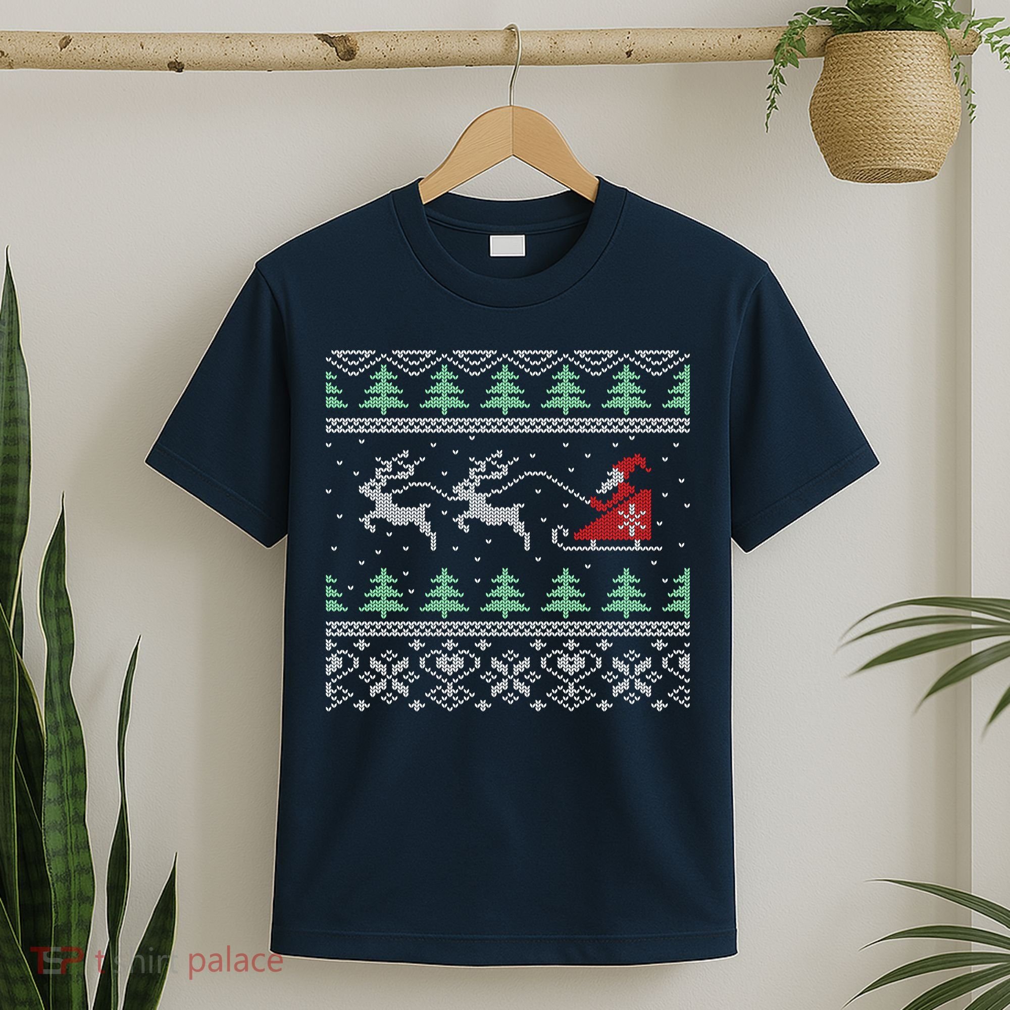 Santa's Retro Sleigh And Reindeer Ugly Christmas Sweater T-Shirt