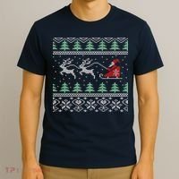 Santa's Retro Sleigh And Reindeer Ugly Christmas Sweater T-Shirt thumb 3