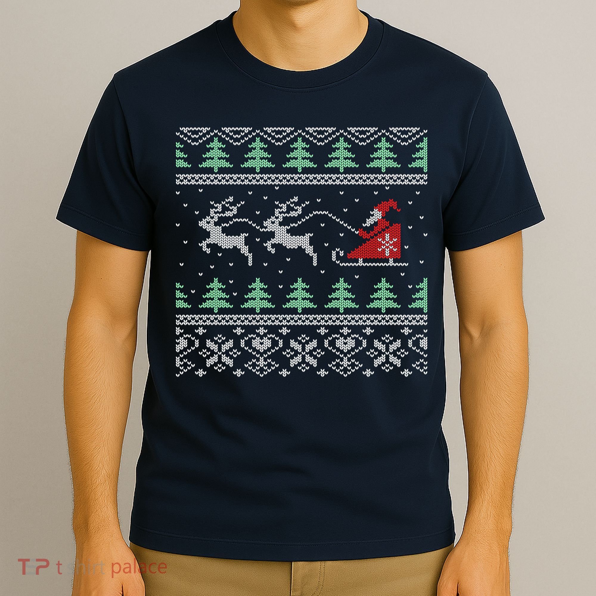 Santa's Retro Sleigh And Reindeer Ugly Christmas Sweater T-Shirt