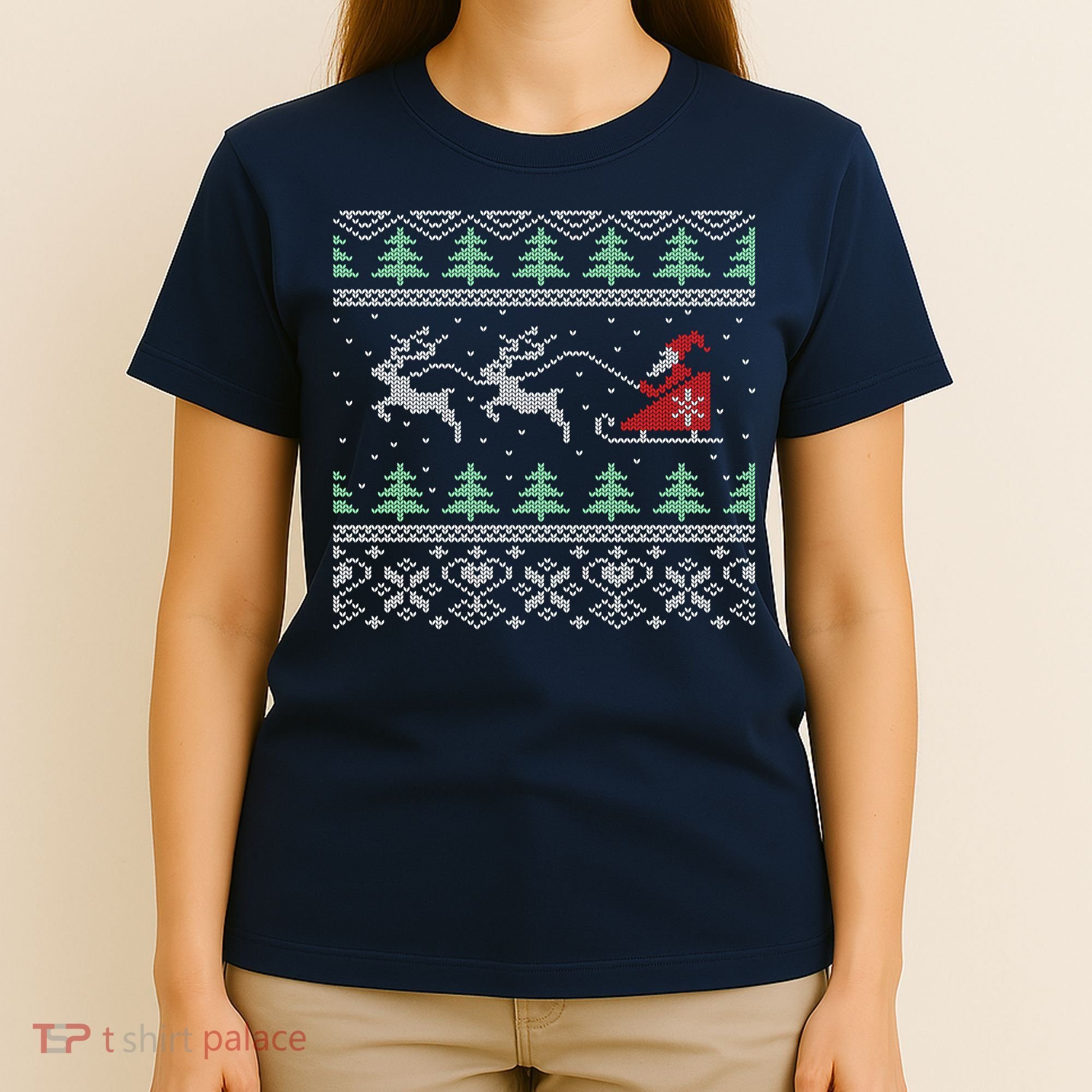 Santa's Retro Sleigh And Reindeer Ugly Christmas Sweater T-Shirt