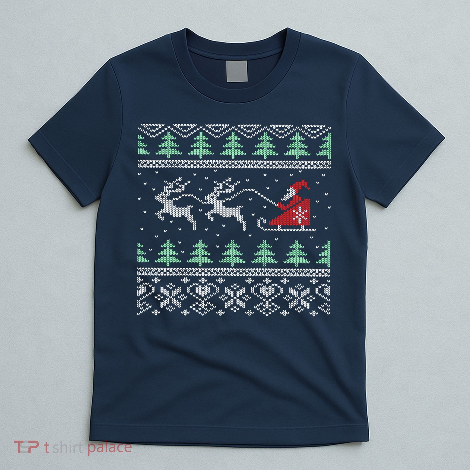 Santa's Retro Sleigh And Reindeer Ugly Christmas Sweater T-Shirt