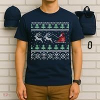 Santa's Retro Sleigh And Reindeer Ugly Christmas Sweater T-Shirt thumb 6