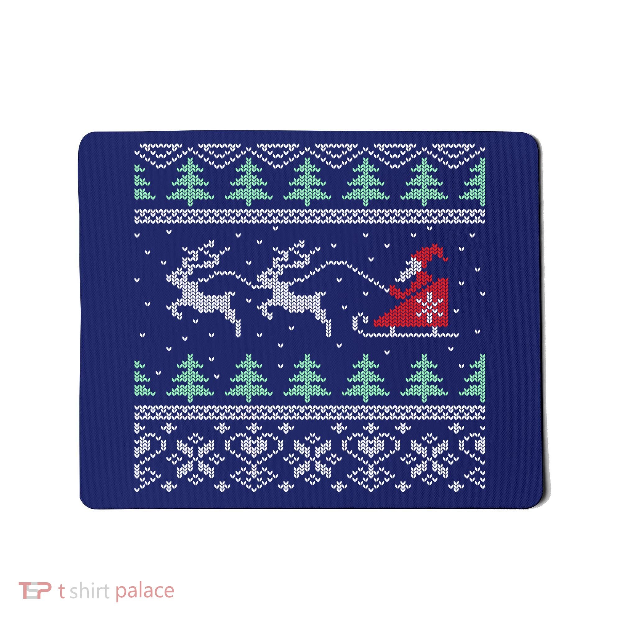 Santa's Retro Sleigh And Reindeer Ugly Christmas Sweater Mousepad