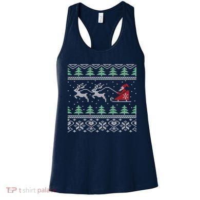 Santa's Retro Sleigh And Reindeer Ugly Christmas Sweater Women's Tank Top