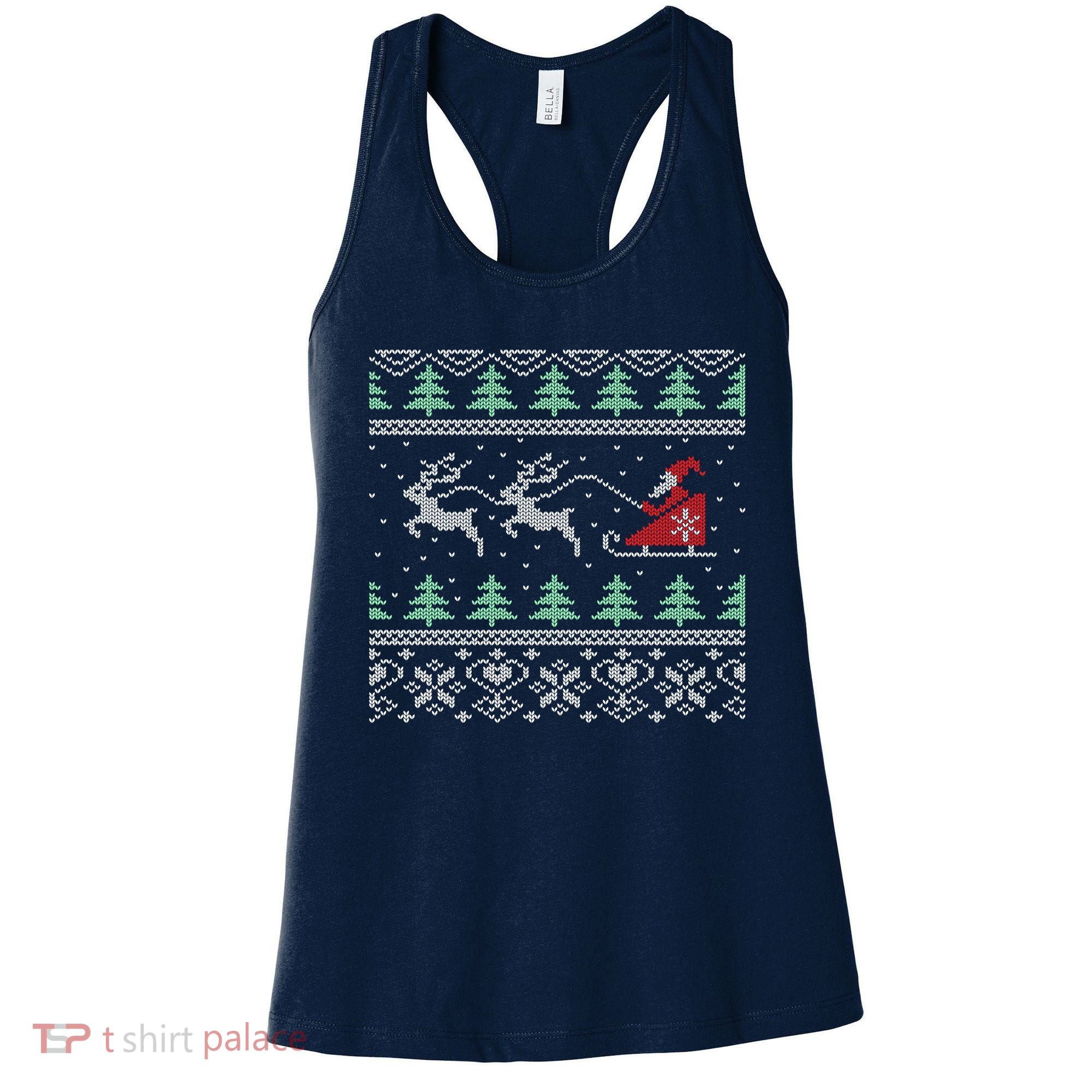 Santa's Retro Sleigh And Reindeer Ugly Christmas Sweater Women's Tank Top
