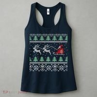Santa's Retro Sleigh And Reindeer Ugly Christmas Sweater Women's Tank Top thumb 3