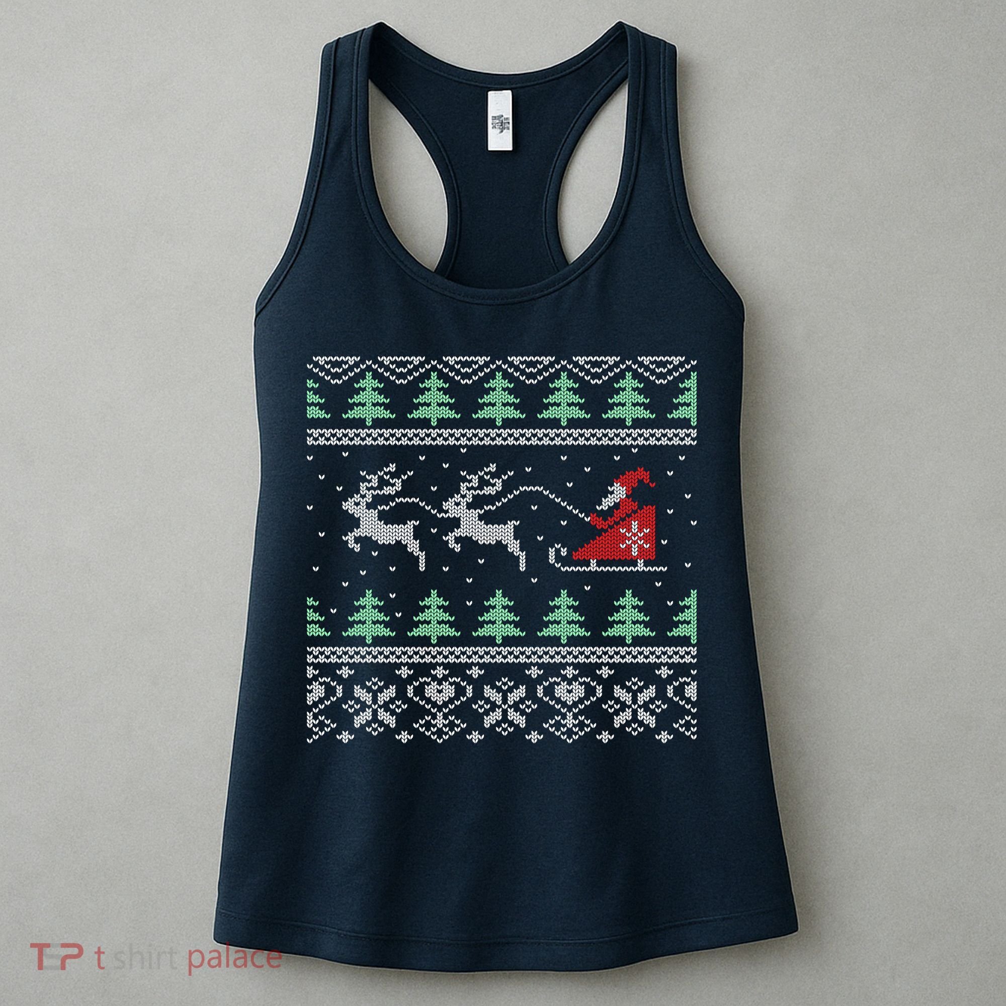 Santa's Retro Sleigh And Reindeer Ugly Christmas Sweater Women's Tank Top