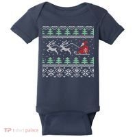 Santa's Retro Sleigh And Reindeer Ugly Christmas Sweater Baby Bodysuit thumb 0
