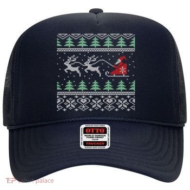 Santa's Retro Sleigh And Reindeer Ugly Christmas Sweater Hat