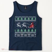 Santa's Retro Sleigh And Reindeer Ugly Christmas Sweater Tank Top thumb 2